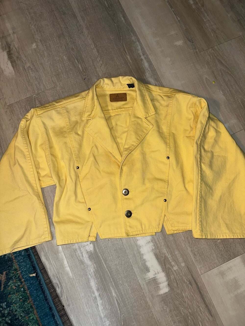 Lizwear Vintage 80s Yellow Denim Cropped Jacket with Gold Studs